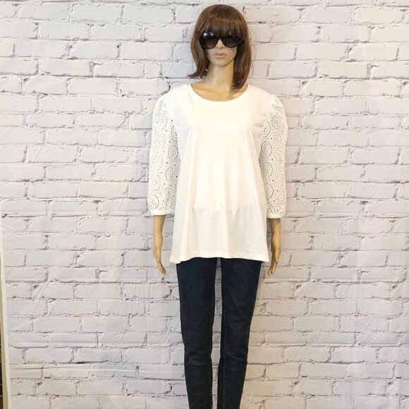 KARL LAGERFELD PARIS, White eyelet sleeve top - Picture 3 of 11